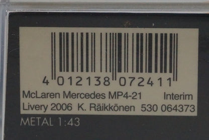 1:43 MINICHAMPS 530064373 McLaren Mercedes MP4-21 INTERIM LIVERY '6 K. Raikkonen model car