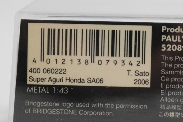 1:43 MINICHAMPS 400060222 Super Aguri Honda SA06 2006 #22 Takuma Sato