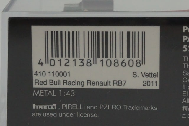 1:43 MINICHAMPS 410110001 Red Bull Racing Renault RB7 2011 #1 S.Vettel model car