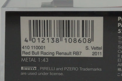1:43 MINICHAMPS 410110001 Red Bull Racing Renault RB7 2011 #1 S.Vettel model car