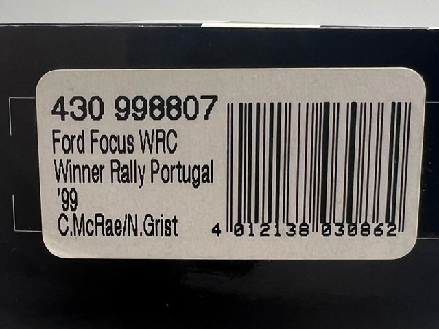 1:43 MINICHAMPS 430998807 Ford Focus WRC Portugal Rally 1999 #7 C. McRae N. Grist model car