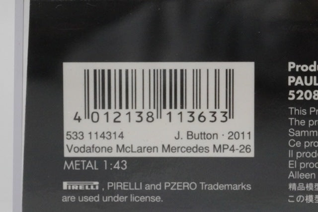1:43 MINICHAMPS 533114314 Vodafone McLaren Mercedes MP4-26 Canada 2011 #4 model car