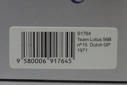 1:43 SPARK S1764 Team Lotus 56B Dutch GP 1971 #15 D. Walker model car
