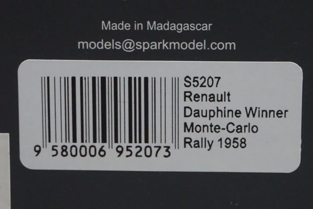 1:43 Spark S5207 Renault Dauphin Monte Carlo Rally Winner 1958 #65 J. Ferret model car