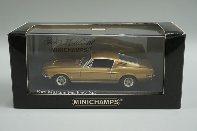 1:43 MINICHAMPS 400082022 Ford Mustang Fastbag 2+2 1968 Gold Metallic model car