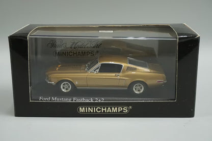 1:43 MINICHAMPS 400082022 Ford Mustang Fastbag 2+2 1968 Gold Metallic model car
