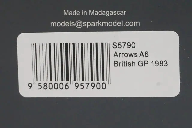 1:43 Spark S5790 Arrows A6 British GP 1983 #30 T.Boutsen