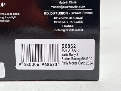 1:43 Spark S6862 Toyota GR Yaris Rally2 Breton Racing 6th RC2 Monte Carlo Rally 2024 #27