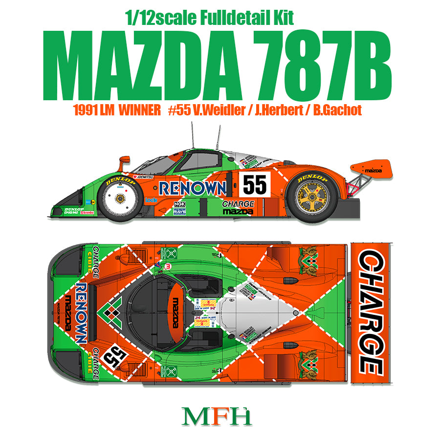 [ Pre-order ] K628 Model Factory Hiro 1:12 MAZDA 787B 1991 LM Winner #55 V.Weidler / J.Herbert / B.Gachot Fulldetail Kit