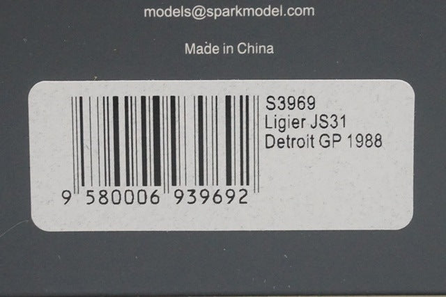 1:43 Spark S3969 Ligier JS31 Detroit GP 1988 #26 S.Johansson