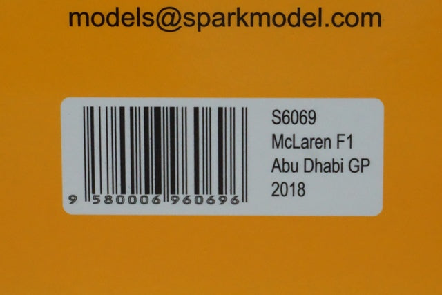 1:43 SPARK S6069 McLaren F1 Team Abu Dhabi GP 2018 #14 Fernando Alonso