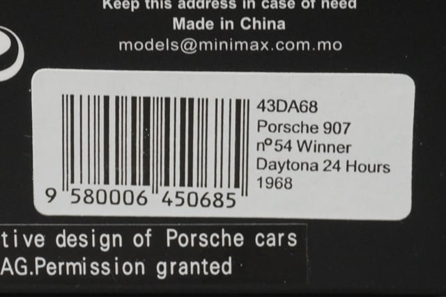 1:43 SPARK 43DA68 Porsche 907 Daytona 24H 1968 #54 model car