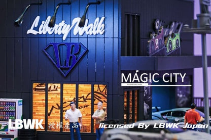 110035 Magic City 1:64 [30x40x17cm] LB LBWK Diorama Garage with LED lights *Figures and minicars are not included.