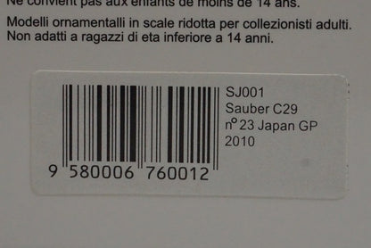 1:43 Spark SJ001 Sauber C29 Japanese GP 2010 #23 Kobayashi Kamui