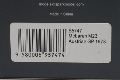1:43 SPARK S5747 McLaren M23 Australian GP N.Piquet 1978 #29