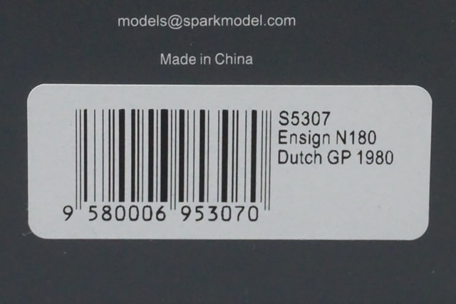 1:43 SPARK S5307 Ensign N180 Dutch GP 1980 #41 G.Reese model car