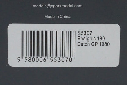 1:43 SPARK S5307 Ensign N180 Dutch GP 1980 #41 G.Reese model car