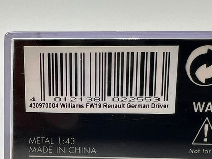 1:43 MINICHAMPS 430970004 Williams Renault FW19 German Driver #4 model car