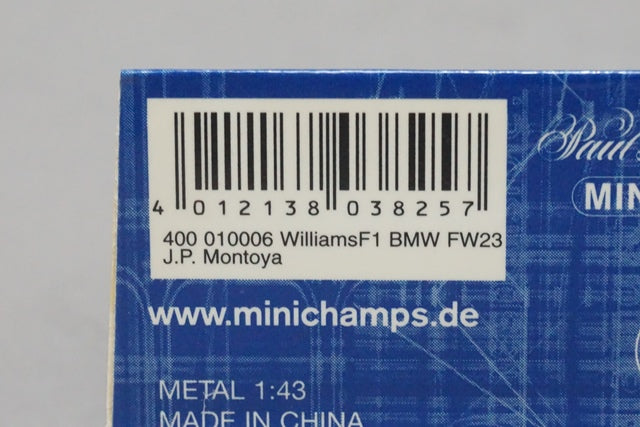 1:43 MINICHAMPS 400010006 Williams F1 BMW FW23 J.P.Montoya #6 White / Blue