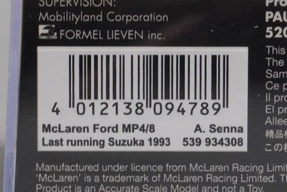 1:43 MINICHAMPS 539934308 McLaren Honda MP4/8 Suzuka 1993 Last Run #8 A.Senna