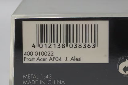 1:43 MINICHAMPS 400010022 Prost Acer AP04 #22 J. Alesi