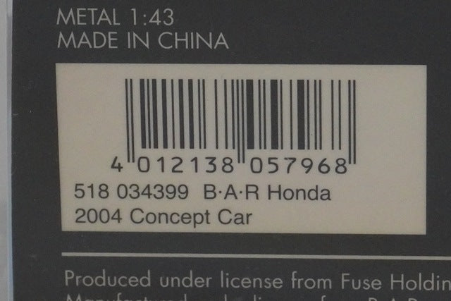 1:43 MINICHAMPS 518034399 BAR Honda Concept Car TS02 2004 Takuma Sato