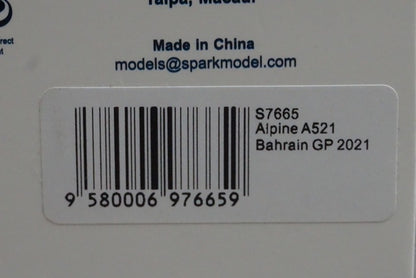 1:43 SPARK S7665 Alpine A521 Bahrain GP 2021 #31 model car