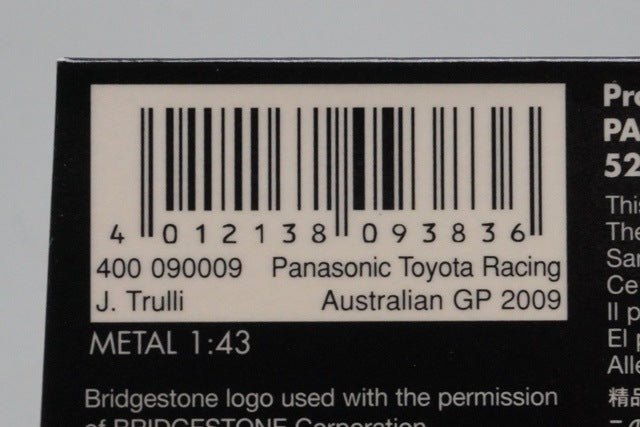 1:43 MINICHAMPS 400090009 Panasonic Toyota Racing Australia GP 2009 #9 model car