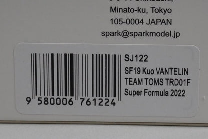 1:43 Spark SJ122 Kuo Vantelin Tom's SF19 TRD01F Super Formula 2022 #36 model car