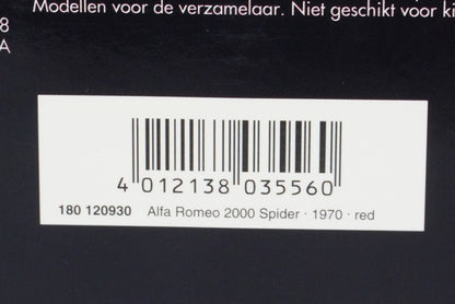 1:18 MINICHAMPS 180120930 Alfa Romeo 2000 Spider 1970 Red