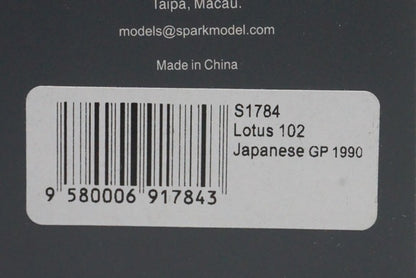 1:43 Spark S1784 Lotus 102 Japanese GP 1990 #12 J. Herbert Camel specification