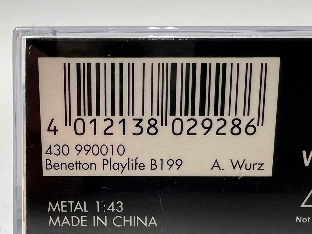 1:43 MINICHAMPS 430990010 Benetton Playlife B199 1999 #10 A.Waltz model car