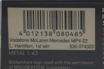 1:43 MINICHAMPS 530074322 Vodafone McLaren Mercedes MP4-22 2007 #2 L. Hamilton model car