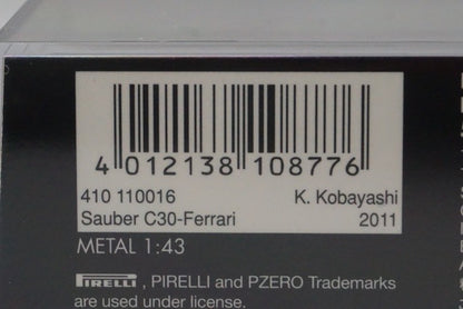 1:43 MINICHAMPS 410110016 Sauber C30 Ferrari 2011 #16 Kamui Kobayashi