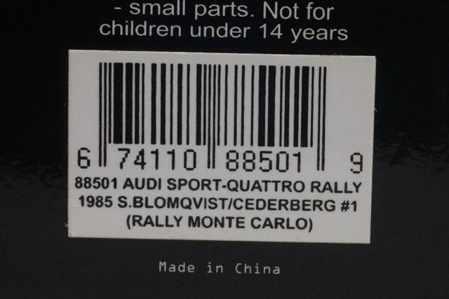1:18 AUTOart 88501 Audi Sport Quattro Monte Carlo Rally 1985 #1 S. Blomqvist B. Cederberg