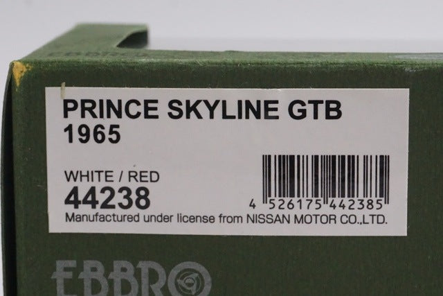 1:43 EBBRO 44238 Nissan Prince Skyline 2000GTB 1965 White/Red