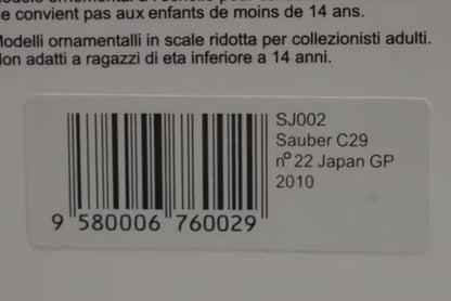 1:43 Spark SJ002 Sauber C29 Japanese GP 2010 #22 N. Heidfeld
