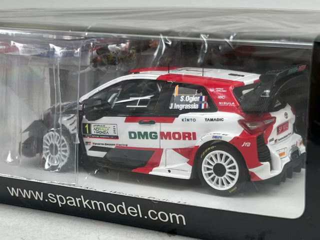 1:43 Spark S6595 Toyota Yaris WRC #1 Winner Rally Monza 2021 / 2021 WRC Manufacturers' Champion - S. Ogier (Includes figure/flag)
