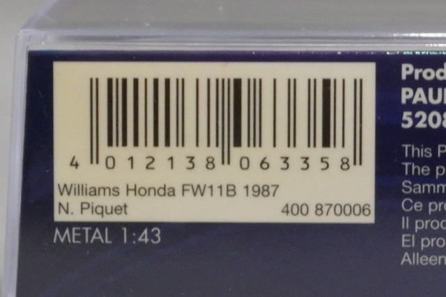 1:43 MINICHAMPS 400870006 Williams Honda FW11B N.Piquet 1987 #6