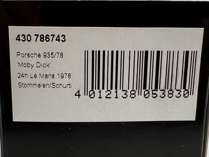 1:43 MINICHAMPS 430786743 Porsche 935 78 Moby Dick Le Mans 24h 1978 #43 R. Stommelen H. Schutch model car