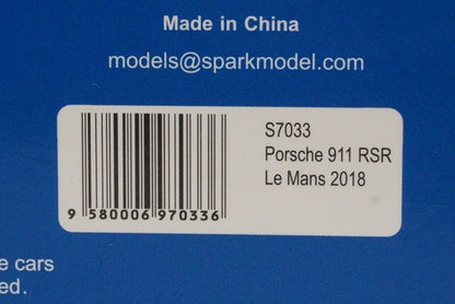 1:43 SPARK S7033 Porsche 911 RSR #92 Winner LMGTE Pro class 24h Le Mans 2018