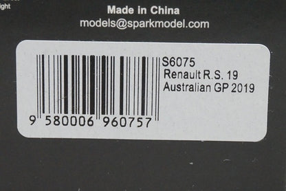 1:43 Spark S6075 Renault R.S.19 Australian Grand Prix 2019 #3 D. Ricciardo model car