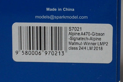 1:43 SPARK S7021 Alpine A470 Gibson Signatech Matmut LMP2 Class Le Mans 24 Hours Winner 2018 #36