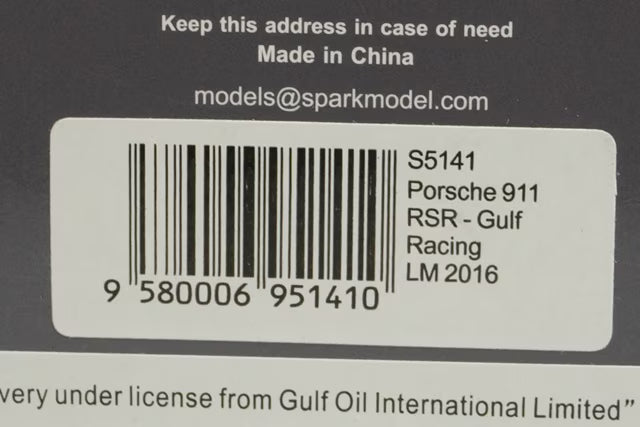 1:43 SPARK S5141 Porsche 911 RSR Gulf Racing LM 2016 #86 M. Wainwright model car