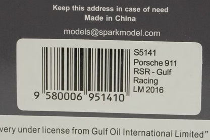 1:43 SPARK S5141 Porsche 911 RSR Gulf Racing LM 2016 #86 M. Wainwright model car