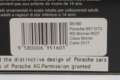 1:43 Spark S5160 Porsche 997 GT3 RS RGT Class Monte Carlo Winner 2017 #23 R. Dumas / G.D. Türkheim