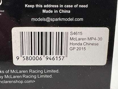 1:43 Spark S4615 McLaren Honda MP4-30 Chinese GP 2015 #14 F. Alonso model car