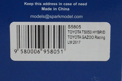 1:43 SPARK S5805 Toyota TS050 Hybrid #9 LM 2017 TOYOTA GAZOO Racing model car