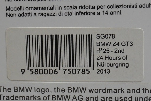 1:43 SPARK SG078 BMW Z4 GT3 2nd Nurburgring 24h 2013 #25 model car