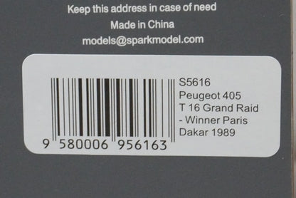 1:43 SPARK S5616 Peugeot 405 T16 Grand Raid Dakar Paris Winner 1989 #204 model car
